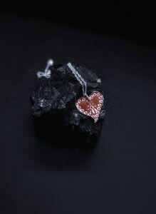 copper milagros heart necklace and black crystal