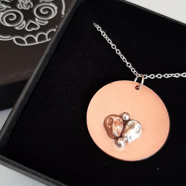 mini mori copper and silver skull disc necklace