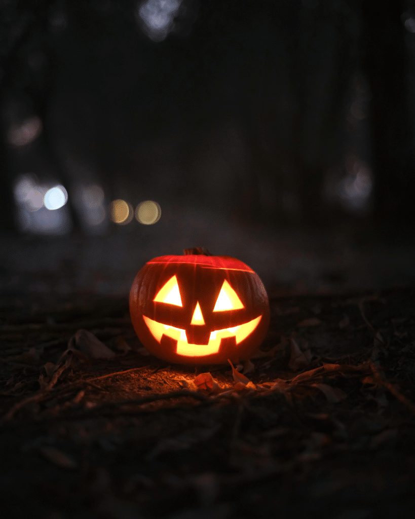 Glowing jack o lantern in the dark