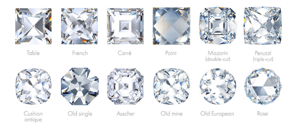 a select of diamond showing different cuts and shapes