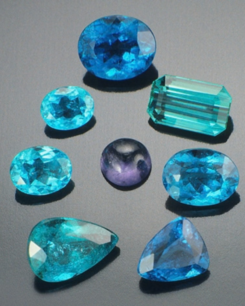 selection of neon blue and neon green gemstones
