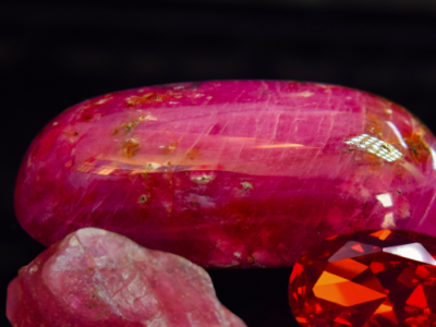 3 red crystals on a black background